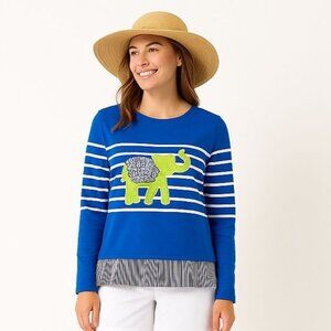 NEW Crown | Ivy 2FER Sweatshirt Beaded Elephant Stripe Preppy Blue Lime Size XS
